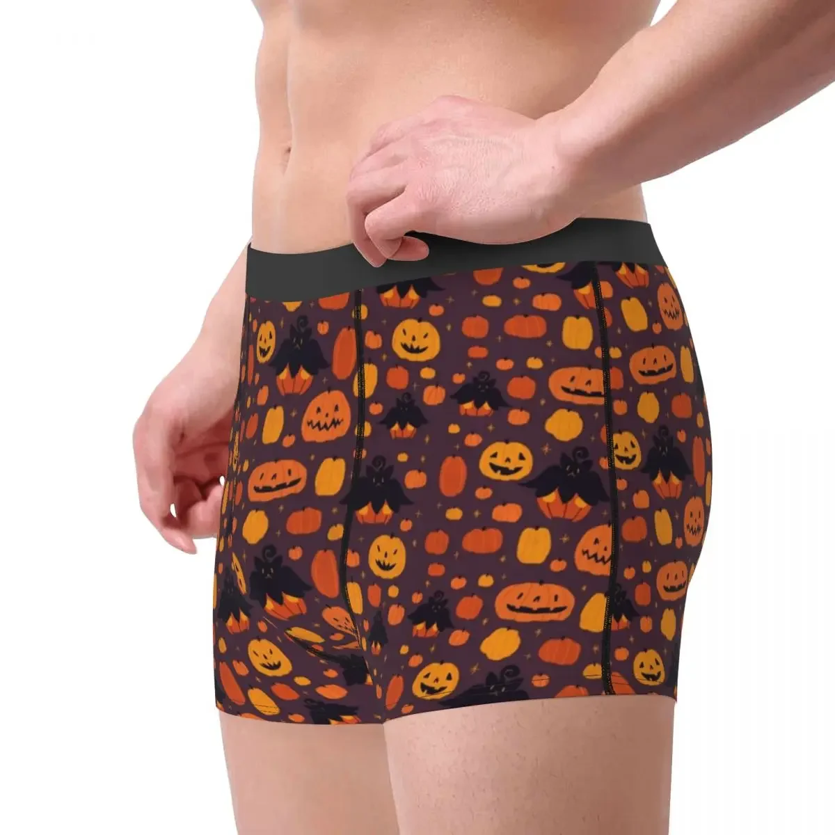 Man Cartoon Pumpkin Bat Underwear Happy Halloween Funny Boxer Briefs Shorts Panties Homme Breathable Underpants S-XXL