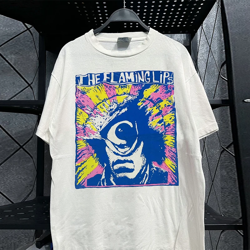 Rockabilly Short Sleeve T-Shirt Flame Red Lip Print Vintage Small Collar Half Sleeve Trendy Cotton Youth Summer Casual Tee