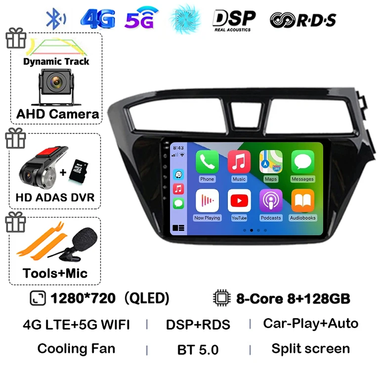 Android 16 Carplay Auto WIFI+4G For Hyundai I20 RHD 2015 2016 2017 2018 Car Radio Multimedia Player Stereo Head Unit 2din Audio image 3