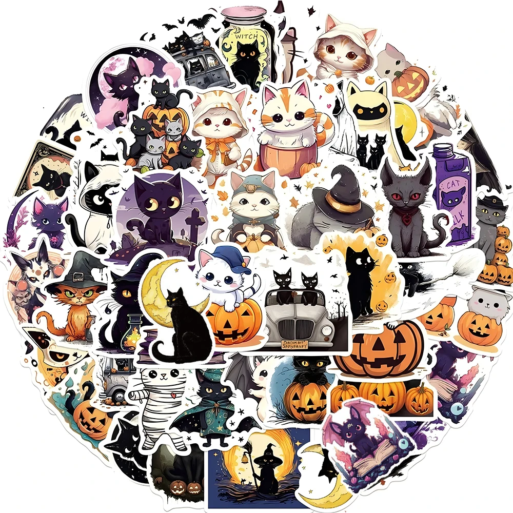 

10/30/50pcs Kawaii Halloween Cat Pumpkin Stickers for Notebook Phone Skateboard Guitar Goth Cartoon Graffiti Sticker Classic Toy