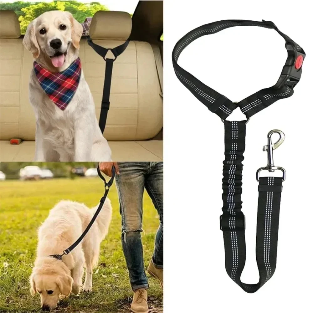 Reflective 2 In 1 Pet Car Backseat Belt Durable Nylon Safety Adjustable Dog Leash for Small Large Dogs Fashion Pet Car Supplies