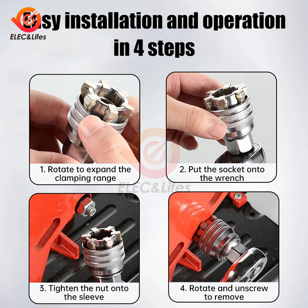 Universal Multi-Function Wrench Socket Sleeve Converter for 3/8-3/4\'\' Drive Wrench 10-19mm Adjustable Socket Adapter Wrench Head