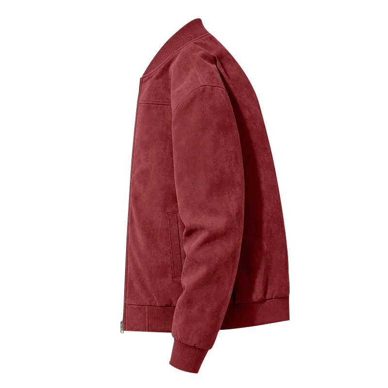 Herren Herbst- und Winter-Freizeitjacke in Übergröße aus Wildleder mit Reißverschluss und Stehkragen, Langarm – Detail 32