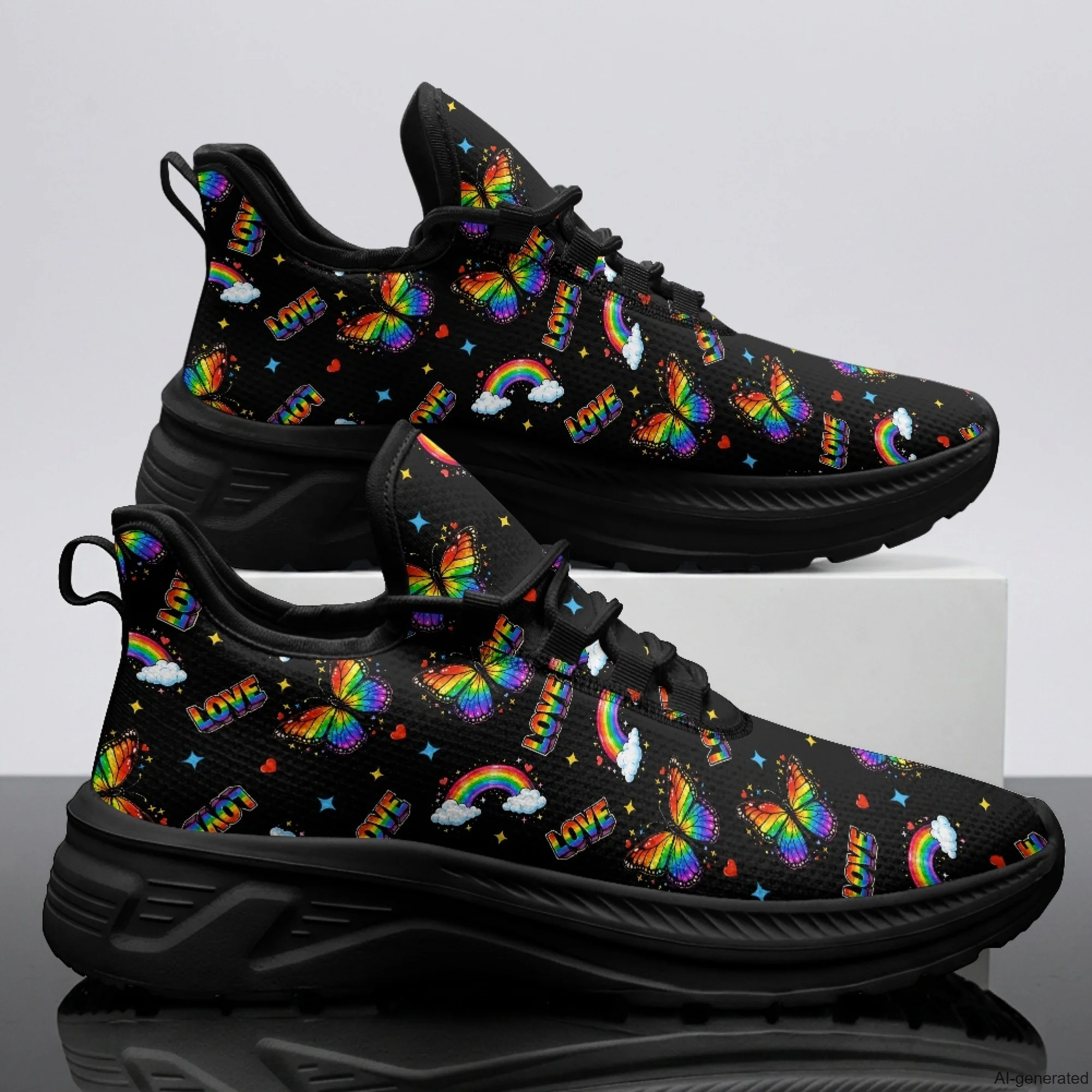 XIXIRIMIDO Womens Walking Shoes Rainbow Print Football Sneakers Mens Gym Sports Casual Fashion Shoes Trainers Shoes 35-48