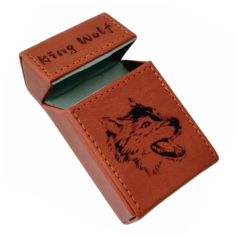 Hi Quality PU Leather Magnetic Cigarette Case 20 Pcs Whole Pack Laser Engraved Pattern King Wolf Smoking boxes