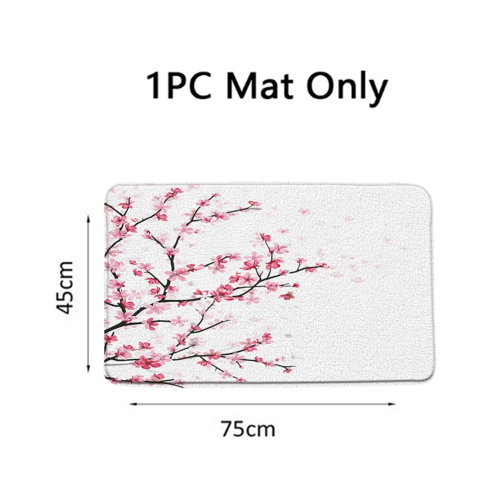 Cherry Blossoms Flowers Print Fabric Shower Curtain Bathroom Curtain Set Anti-slip Rugs Toilet Lid Cover Bath Mat Bathroom Decor