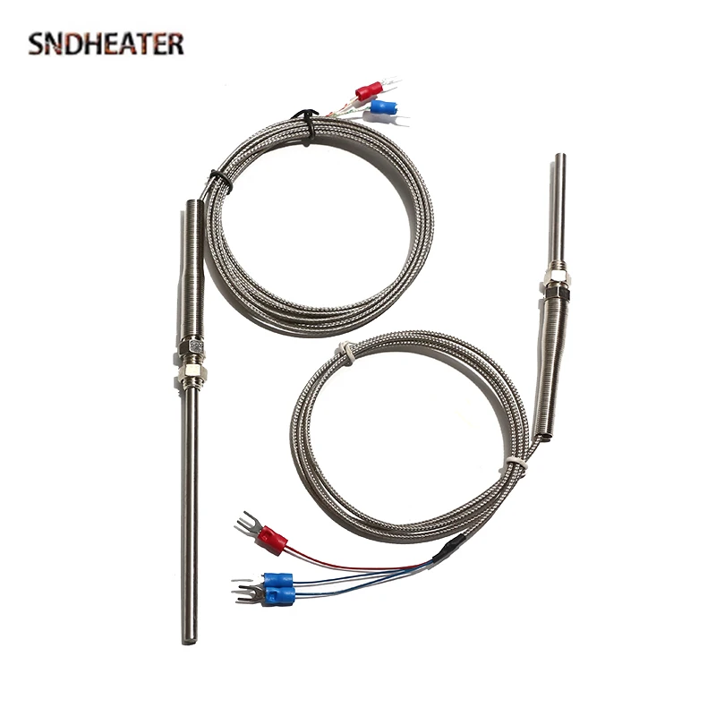 SNDHEATER Temperature Sensor Thermocouple M8 PT100 K Type Thermostat 1/2/3/4/5mm Wire Stainless Steel Probe 30/50/100/150/200mm