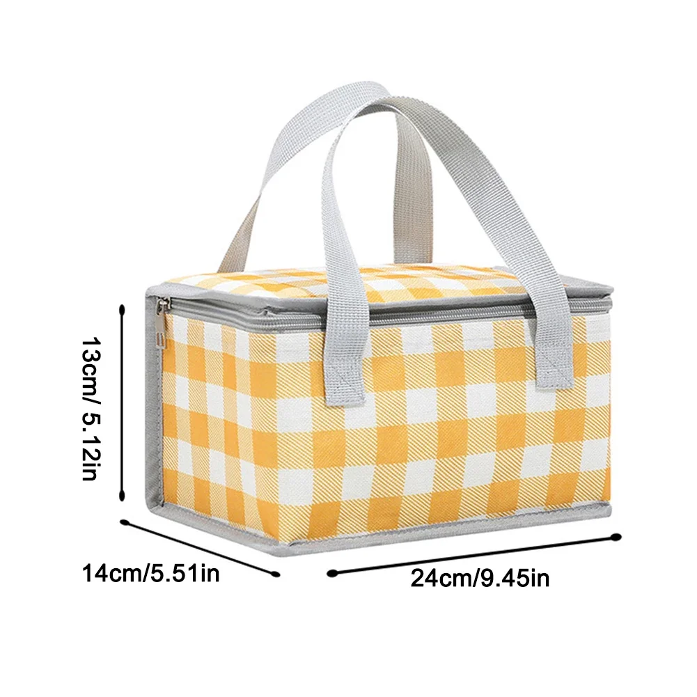 Insulated Picnic Bag Dual Zippers Plaid Lunch Tote Bag Large Capacity Picnic Basket Bag Multifunction for Outdoor Beach BBQ