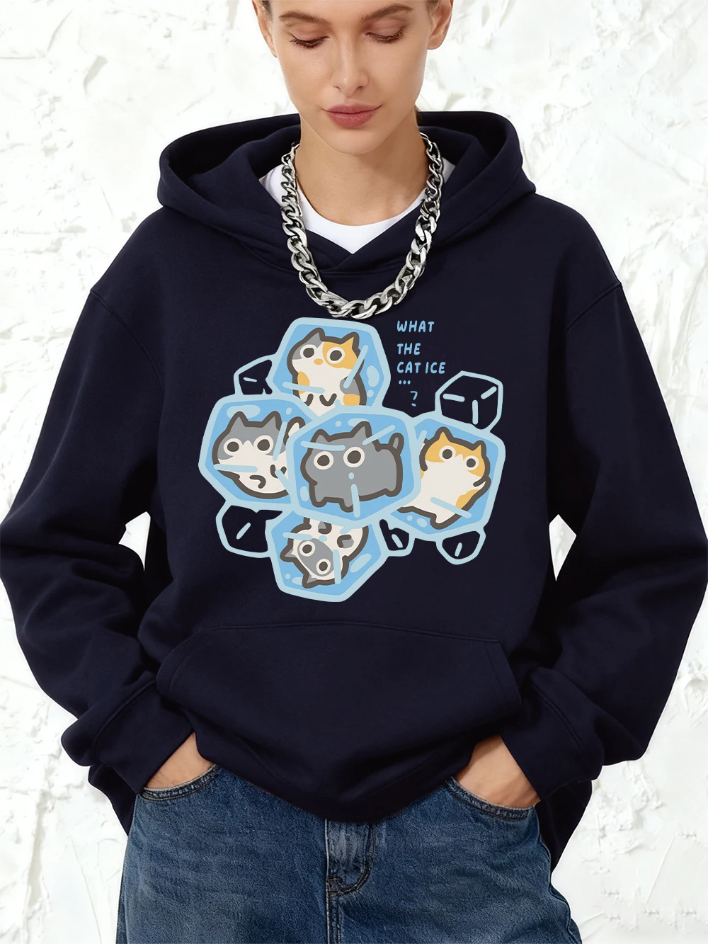 

Хлопковые толстовки с капюшоном What The Cat Ice Prints, женские спортивные свободные толстовки, зимний флисовый теплый пуловер, женская одежда с карманами для бега