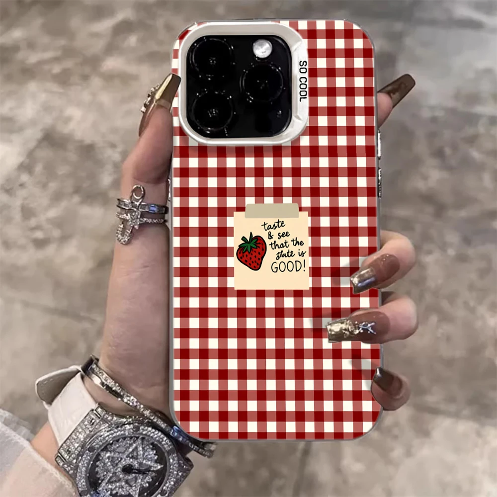 Niedliche Erdbeer-Karo-Hülle für iPhone 16 17 15 Pro Max Hüllen iPhone 17 11 12 13 ProMax 14 15 16 Plus 8 XS XR Stoßfeste Schutzhüllen – Detail 6