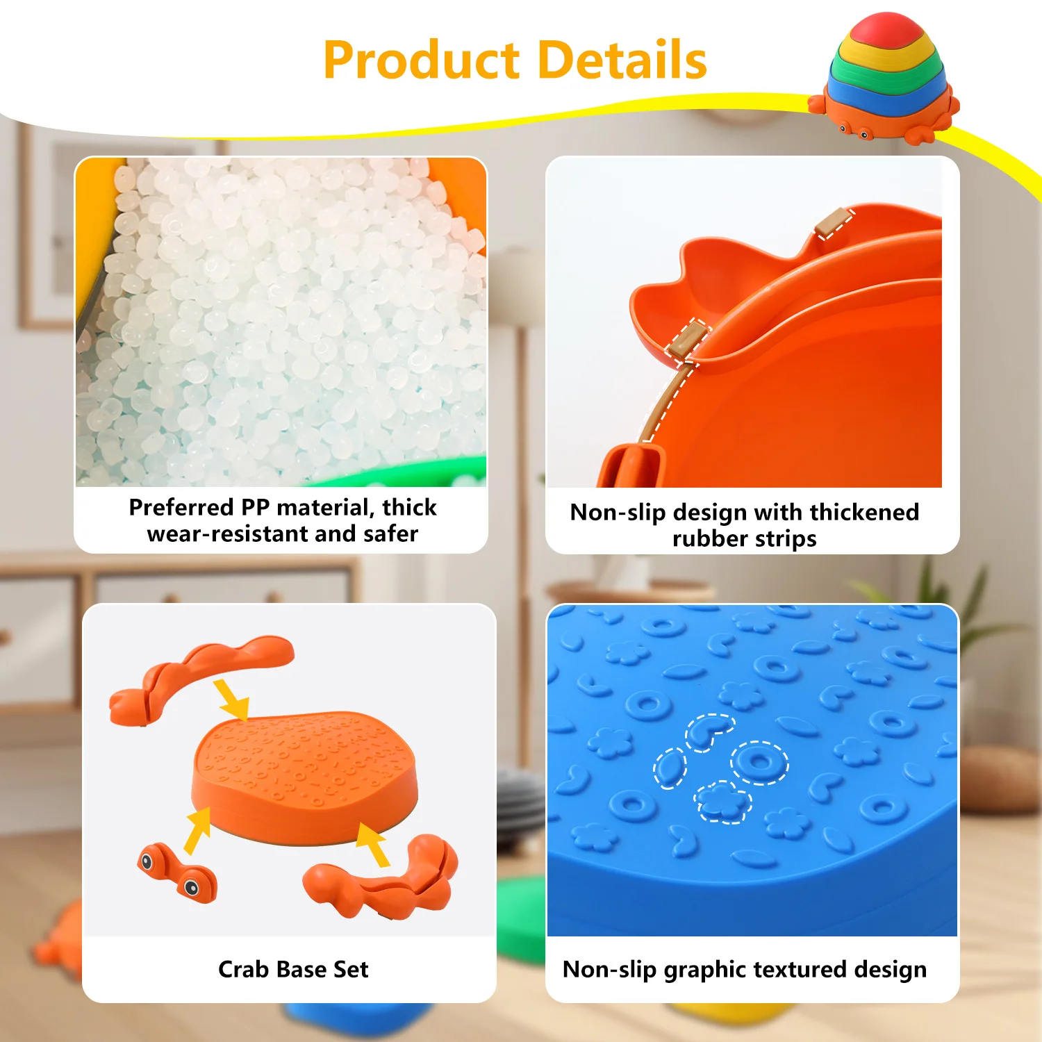 أحجار متدرجة للأطفال، 5 قطع من أحجار توازن السلطعون غير القابلة للانزلاق، أحجار الخطوات الحسية لتعزيز توازن وتنسيق الأطفال الصغار