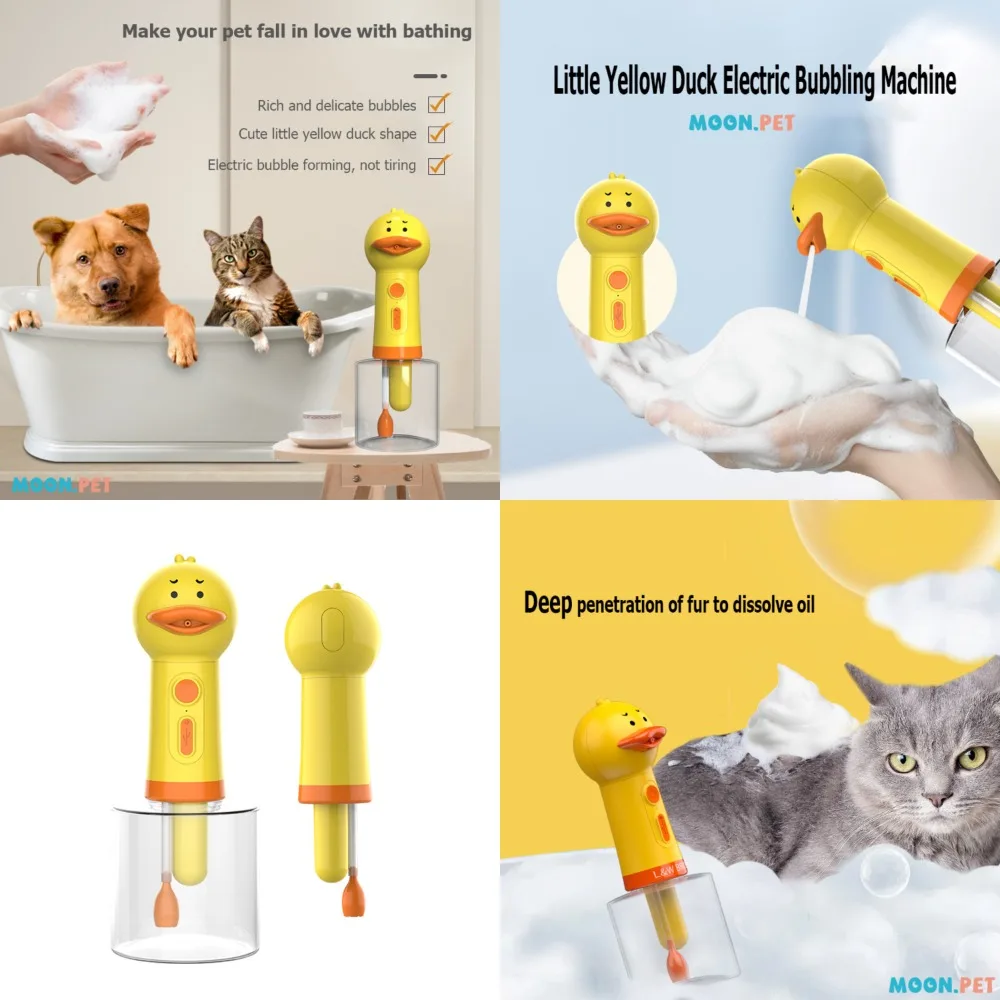 

Experience delightful and easy bath time with this yellow automatic USB charging soap dispenser - essential hassle-free pet clea