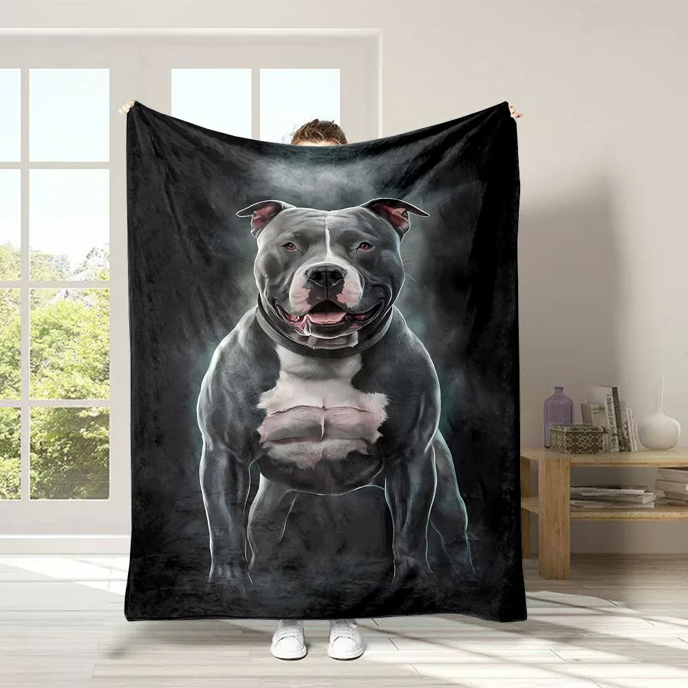 Pitbull Fleece Blanket Muscular Dog Design Soft Cozy Throw Home Decor for Living Room or Bedroom Gift for Dog Lovers60x80
