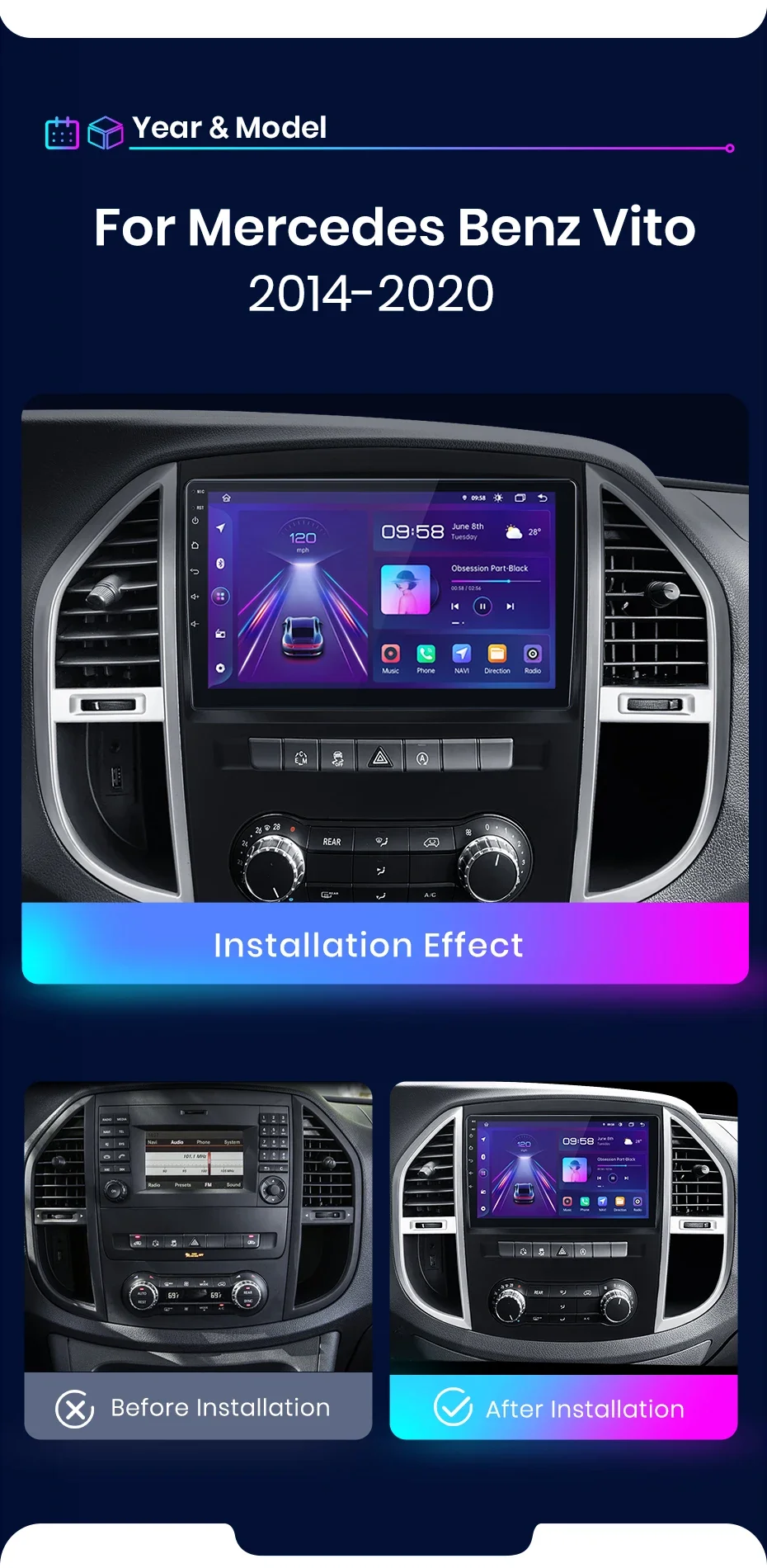Junsun ai drahtloses Carplay für Apple Android Auto Autoradio für Mercedes Benz Vito W447 2015 2014-2018 Navi BT DSP RDS GPS FM – Detail 3