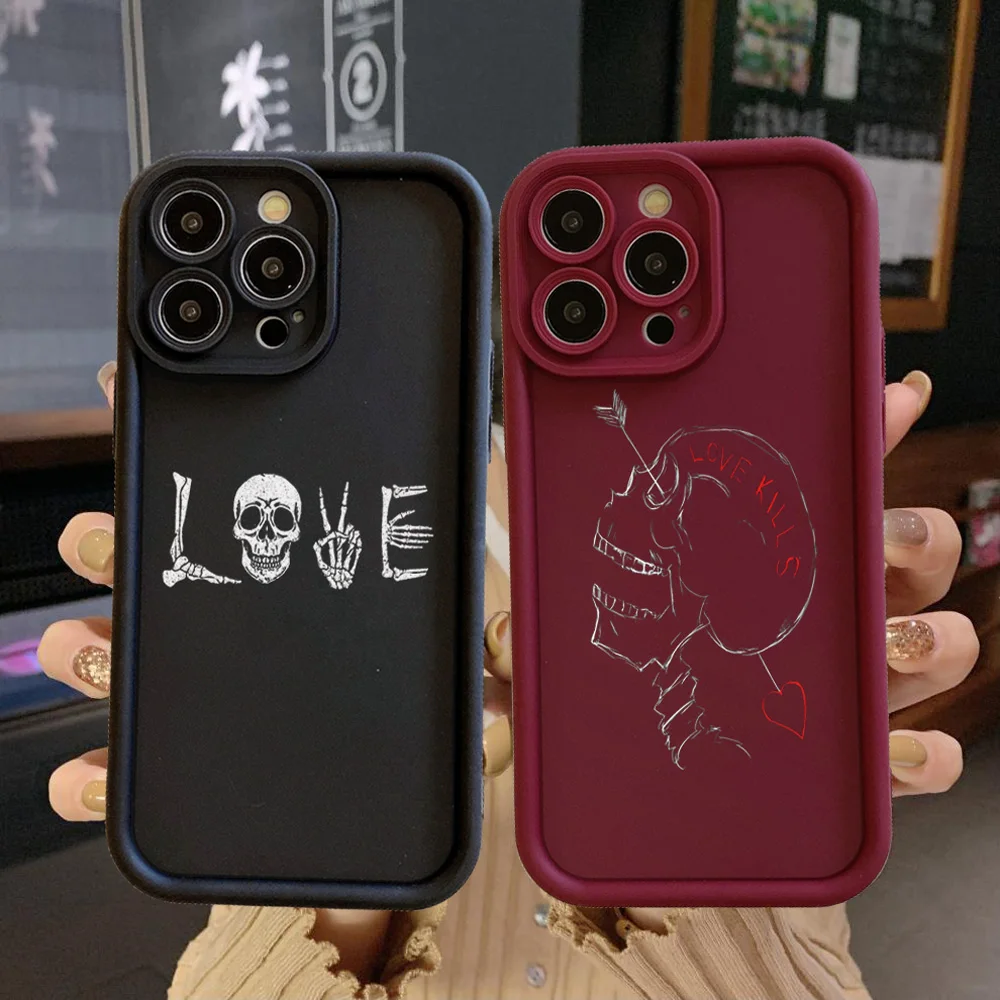 Чехол с защитой от падения для iPhone 15 Pro Max 14 Plus 13 12 11 XR 8 7 SE 2022 XS Love Kill Skeleton