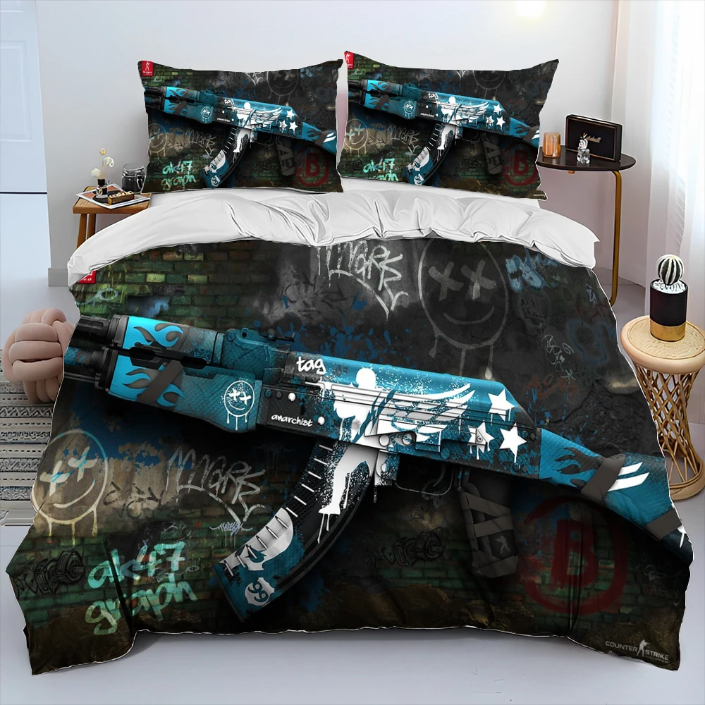 CS,Gun,USP,AK,M4,AWP,Rifle Pistol Cartridge 3D Comforter Bedding Set,Duvet Cover Bed Set Quilt Cover Pillowcase,King Queen Size