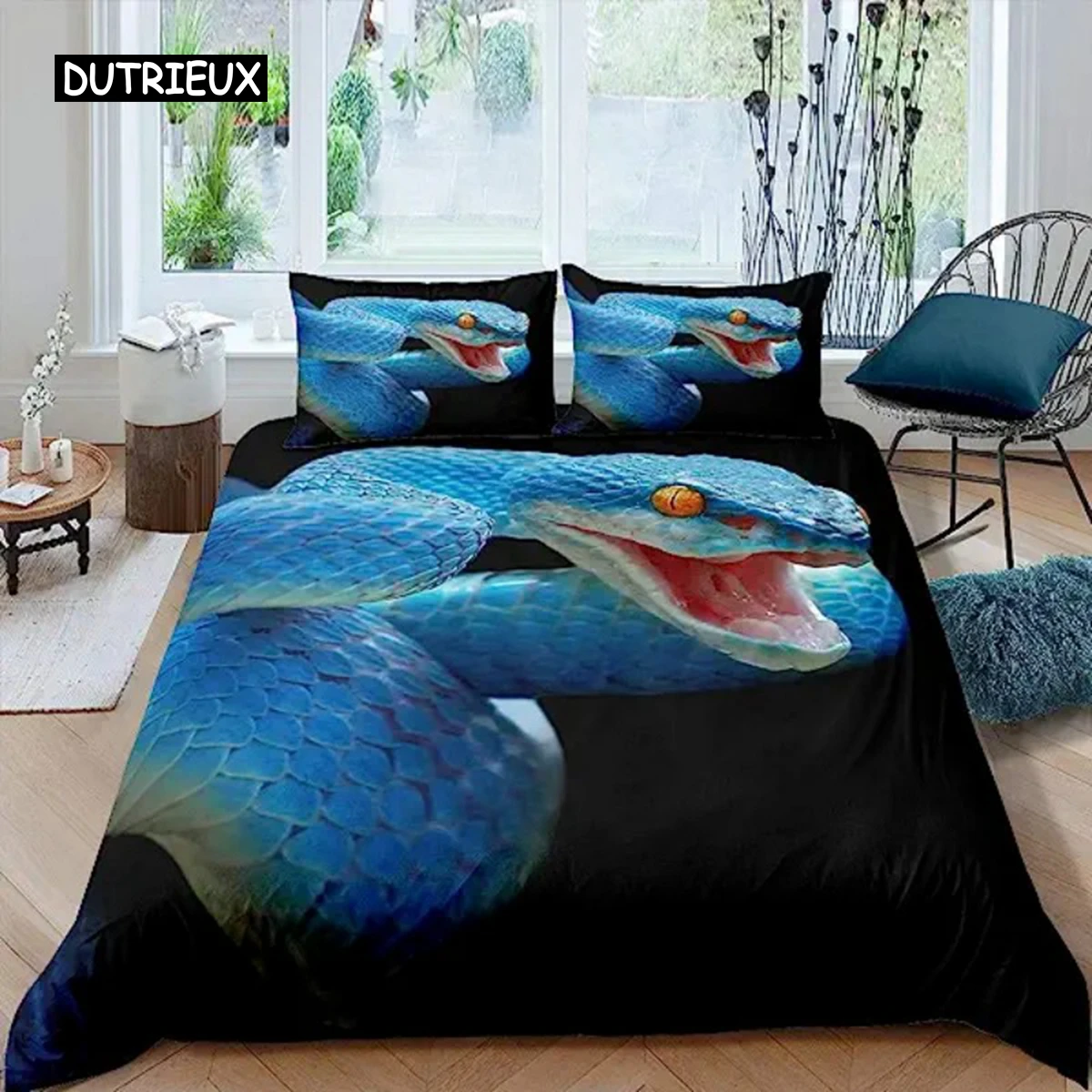 

3D Snake Duvet Cover Green Snake Duvet Cover 3D Reptile Print Bedding Set Wild Animal Quilt Cover for Room Decor Women Men Teen