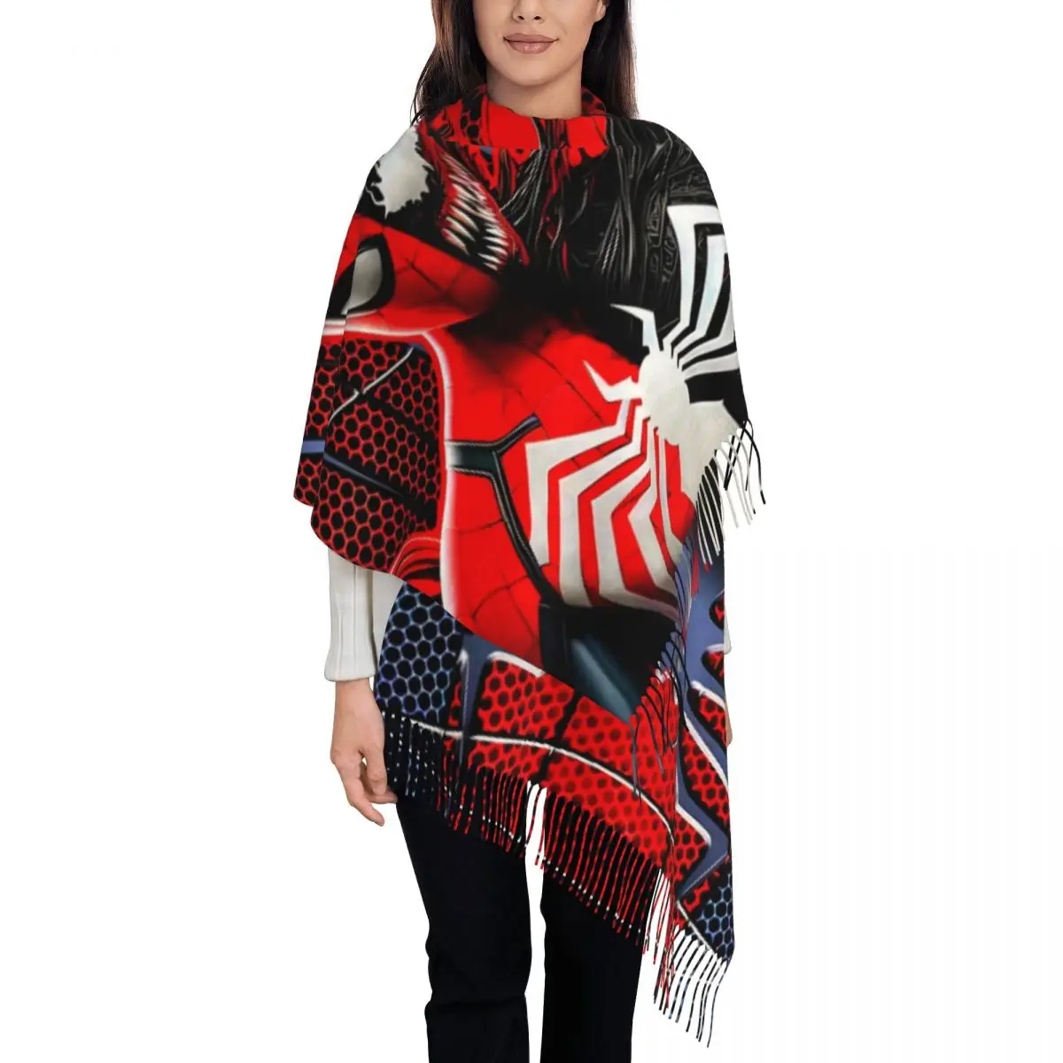 

Роскошный шарф с кисточками супергероя Человека-паука на заказ, женские зимние теплые шали, женские шарфы