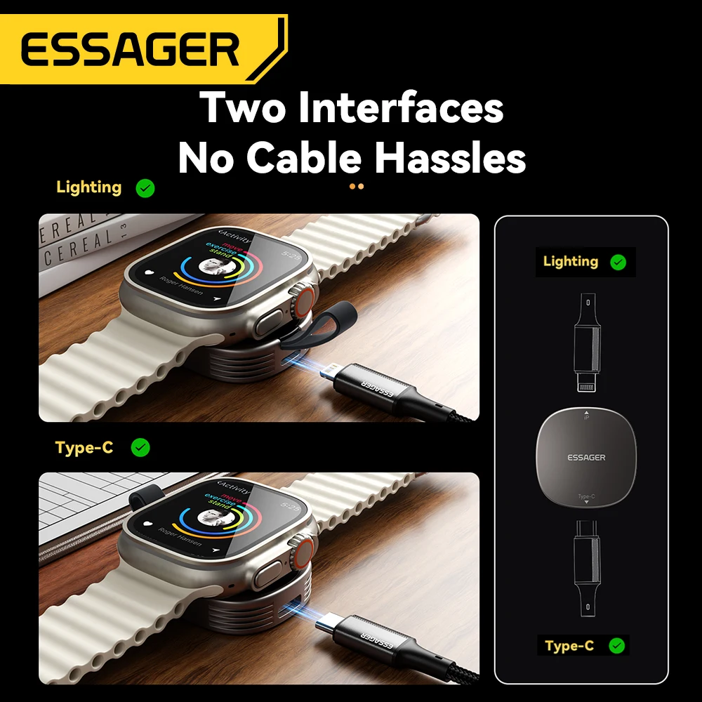 Essager Magnetic Wireless Charger for Apple Watch 8 7 6 5 4 3 2 SE Portable USB Type C Magnetic Fast Charger for iWatch Ultra