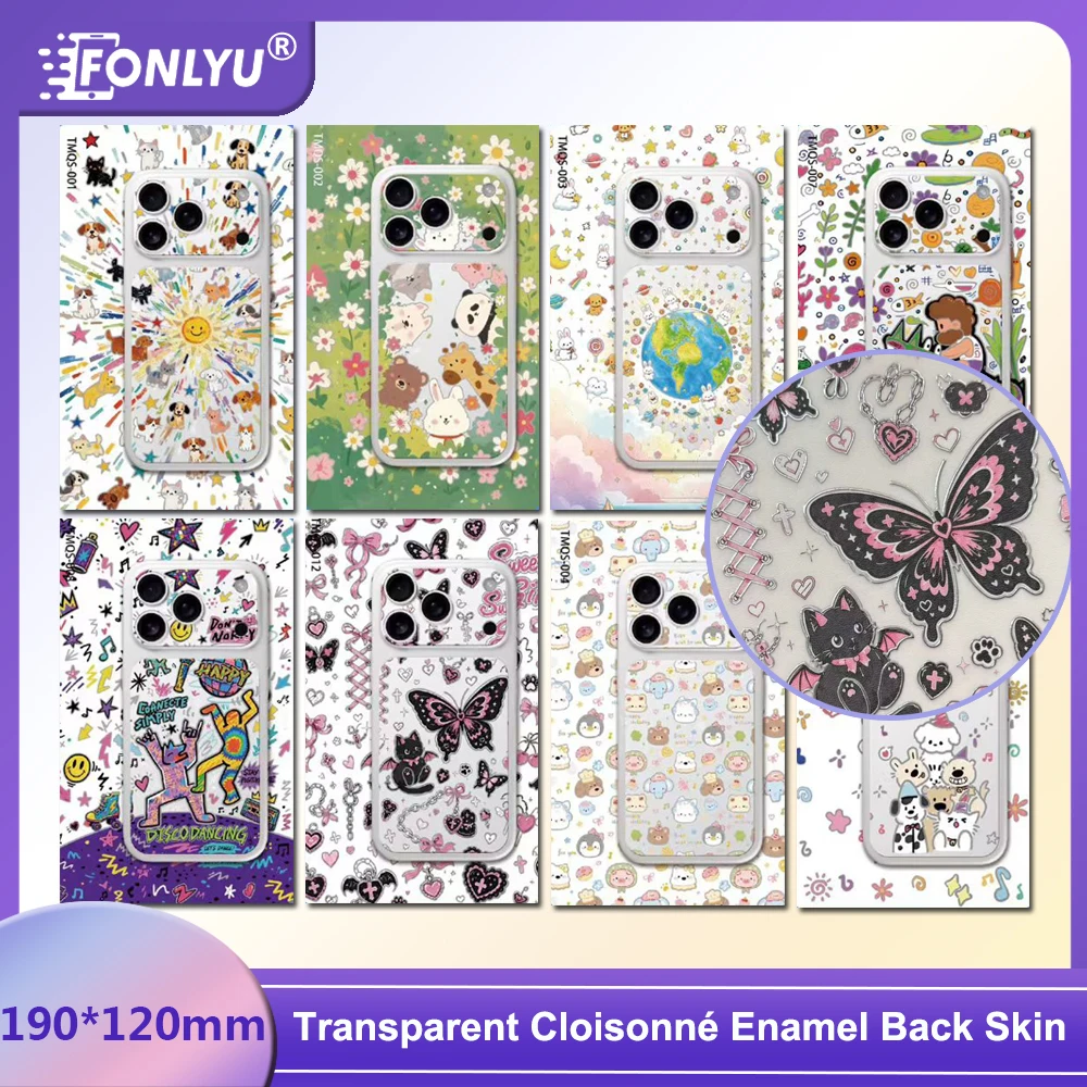 FONLYU 50PCS Transparent Cloisonné Enamel Back Sticker for Mobile Phone Rear Cover Skin Screen Protector Film Cutting Machine