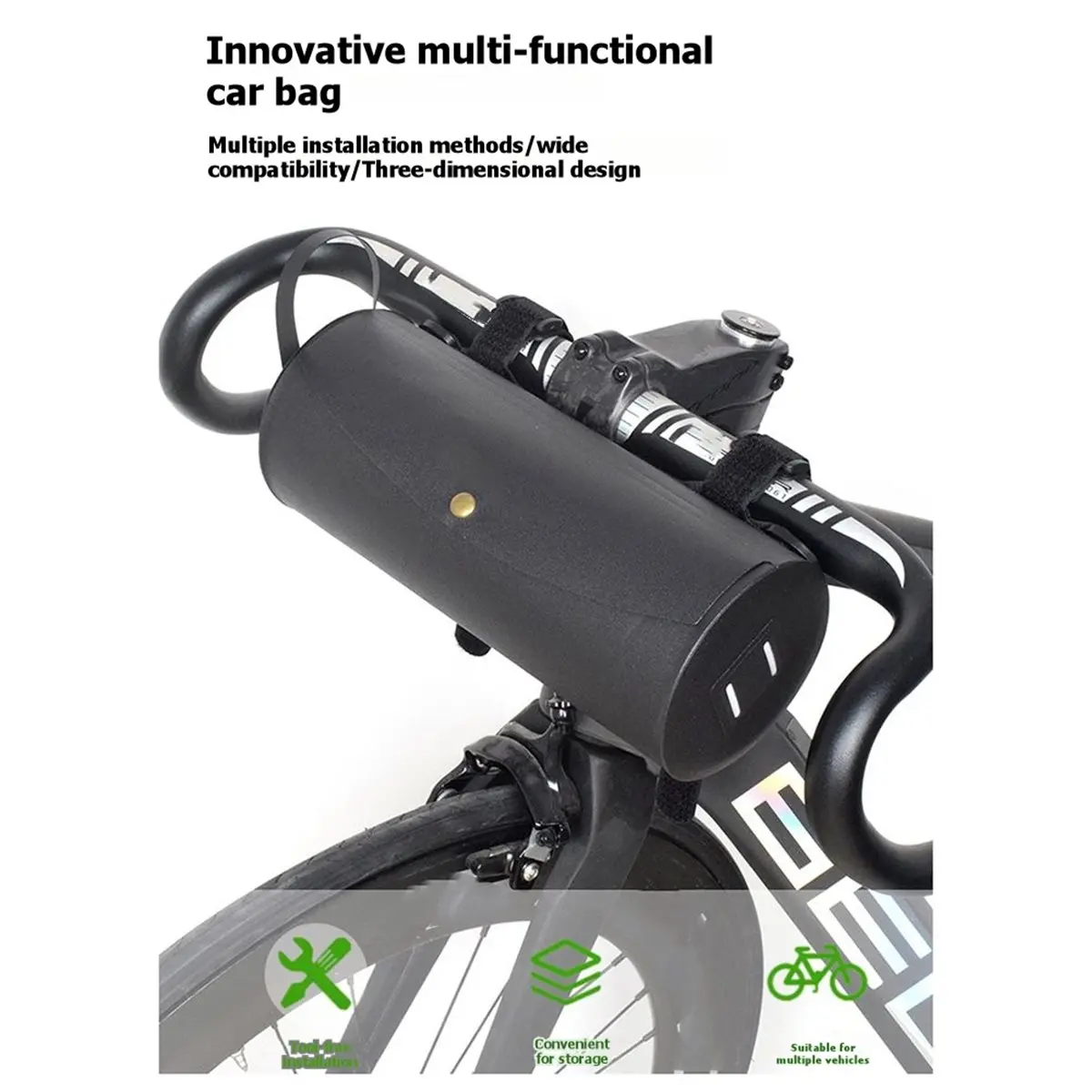 newA10R Bike Handlebar Bag 2L Waterproof Bicycle Handlebar Bag Small Bike Front Bike Storage Cylinder Bag with Shoulder Strap