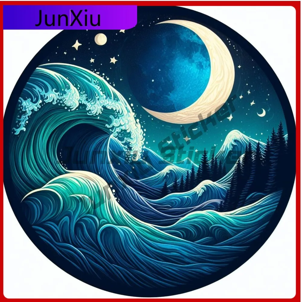 

Ocean Waves Sticker Moon & Stars Decal for Truck Cute Waterproof Vinyl Accessory Car Laptop Window Bumper