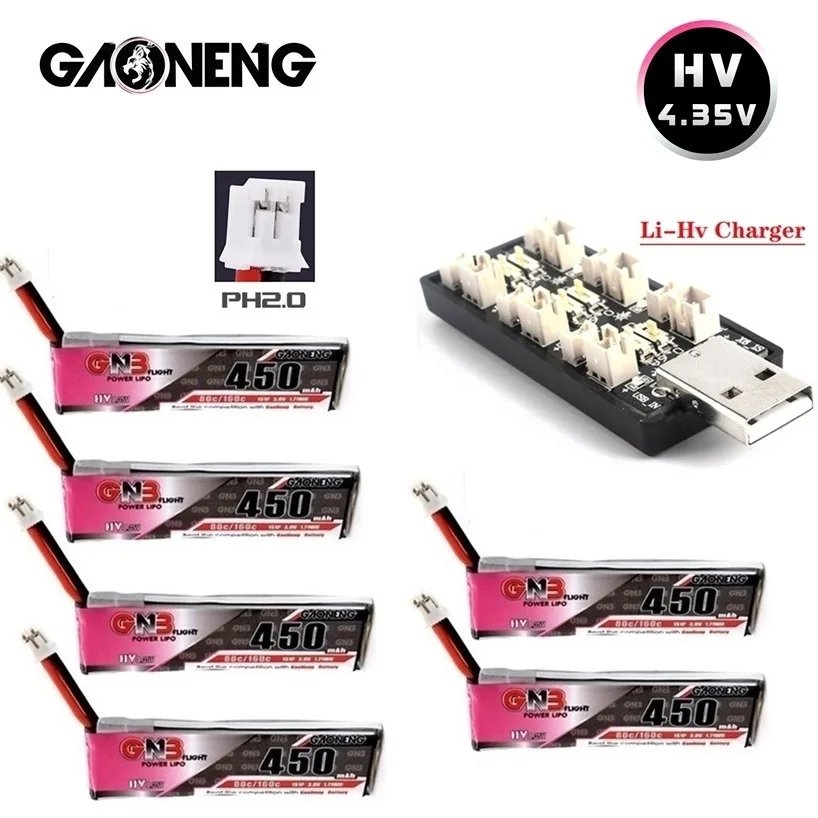 

GNB HV 1S 3.8V 450MAH 80C MAX 160C 4.35V Lipo battery and Charger for FPV Racing Drone M80S Tiny7 Beta75S Emax Tinyhawk Snapper7