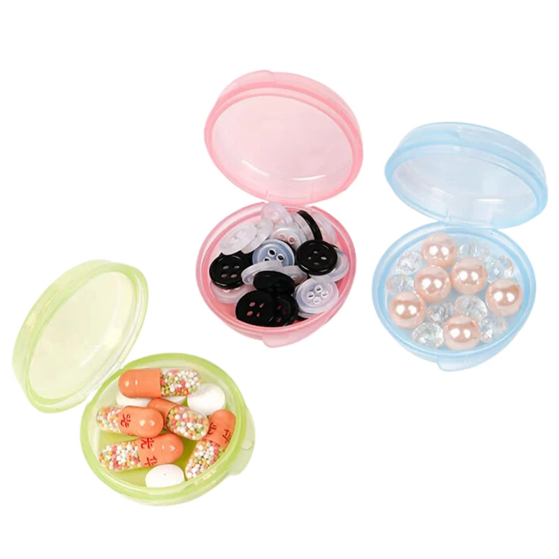 

1PC Mini Round Plastic Box Pill Jewelry Storage Box Container Storage Box Portable Travel Storage Box