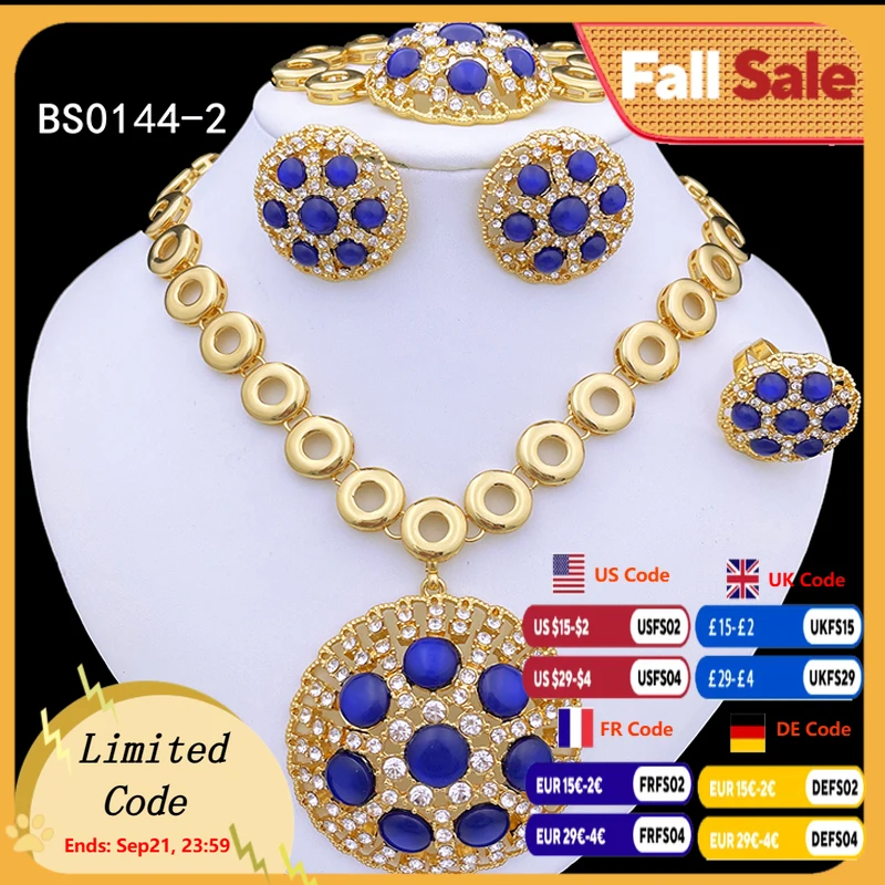 

Italian Luxury Design Jewelry Set For Women Party Set Jewelry Classic Blue Round Pendant Necklace Earrings Bracelet And Ring