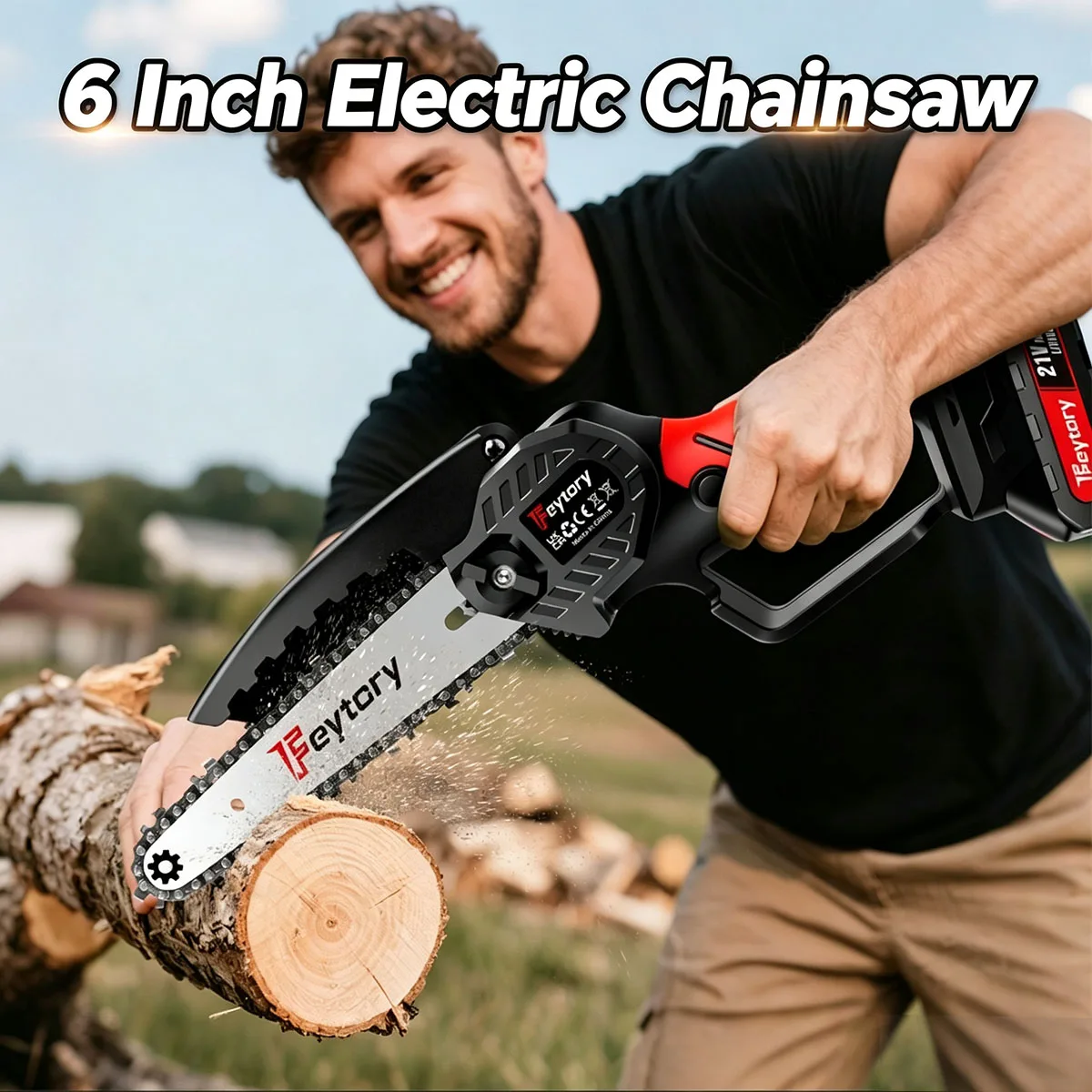 6-Zoll-Elektrokettensäge zum Schneiden von Holz und Bäumen, 21V 700W Leichte Mini-Elektrokettensäge mit 1500mAh Wiederaufladbarem Akku, Ketten, Leistungsstarker Holzschneider für Baumasten und