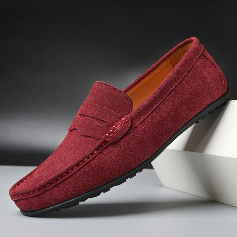 High Quality Leather Men Loafers  Slip on Mens Casual Shoes Fashion Flats Male Driving Shoes Moccasins Ten Colors Size 38-47