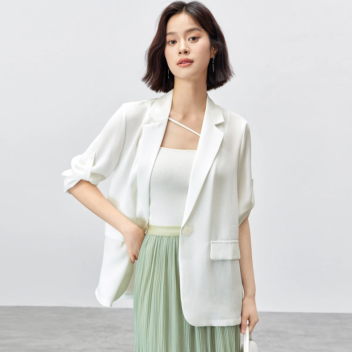 SENTUBILA Damenjacke 2026 Frühlingsschnalle an den Manschetten Reverskragen Blazer lässig solide Büro weibliche Oberbekleidung 153XC4116X