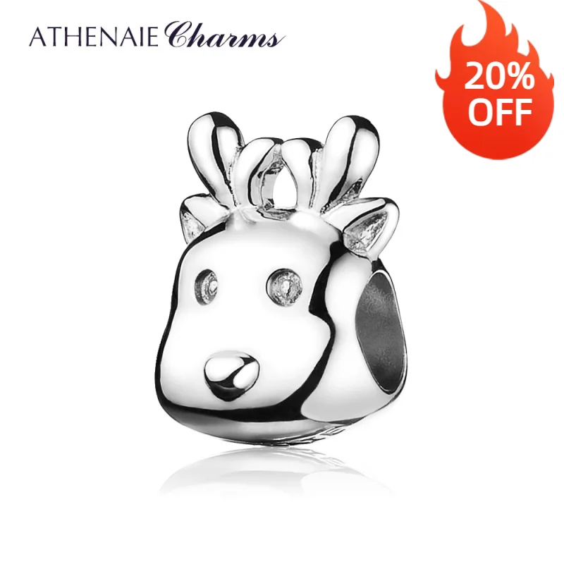 ATHENAIE Christmas Deals 925 Sterling Silver Lovely Christmas Reindeer Bead Charms