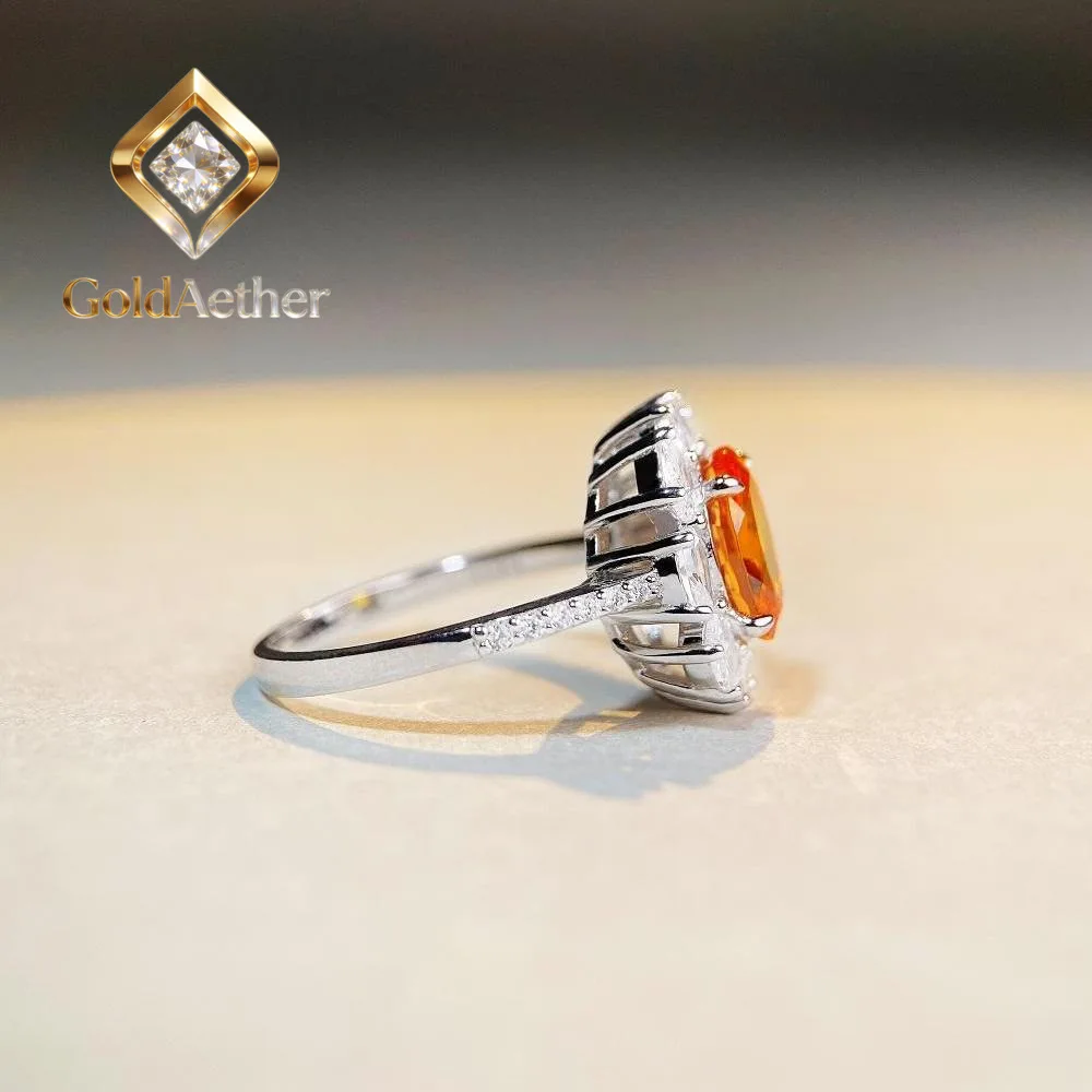 

GoldAether Luxury Solid Platinum PT950 Women's Orange Diamond Ring Full Diamond Moissanite 3 karat Ring