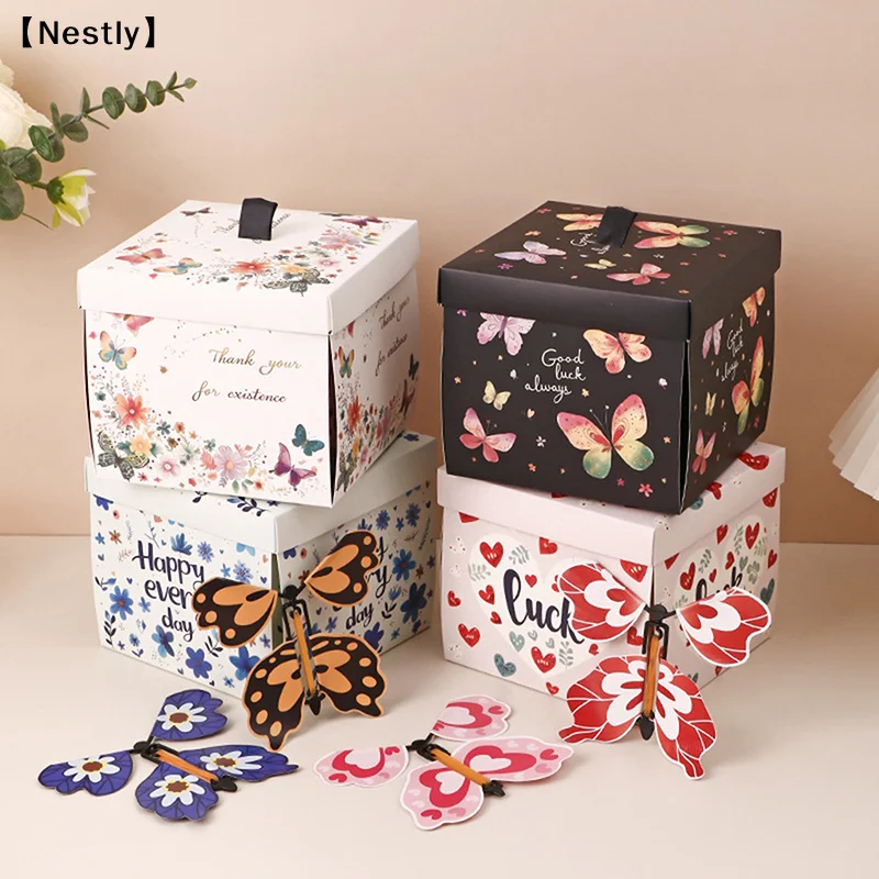 Caja Sorpresa Explosiva de Mariposas Voladoras, Caja de Regalo Explosiva Rosa DIY para Cumpleaños, Bodas, Navidad〔Nest〕