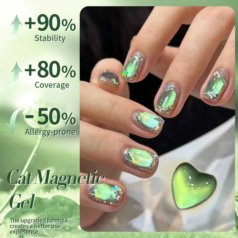 BORN PRETTY 10 ml grüne Farbe Katze magnetischer Gel-Nagellack Ultra Shine Semi Permanent Soak Off UV Gel Maniküre Nail Art Lack – Detail 5