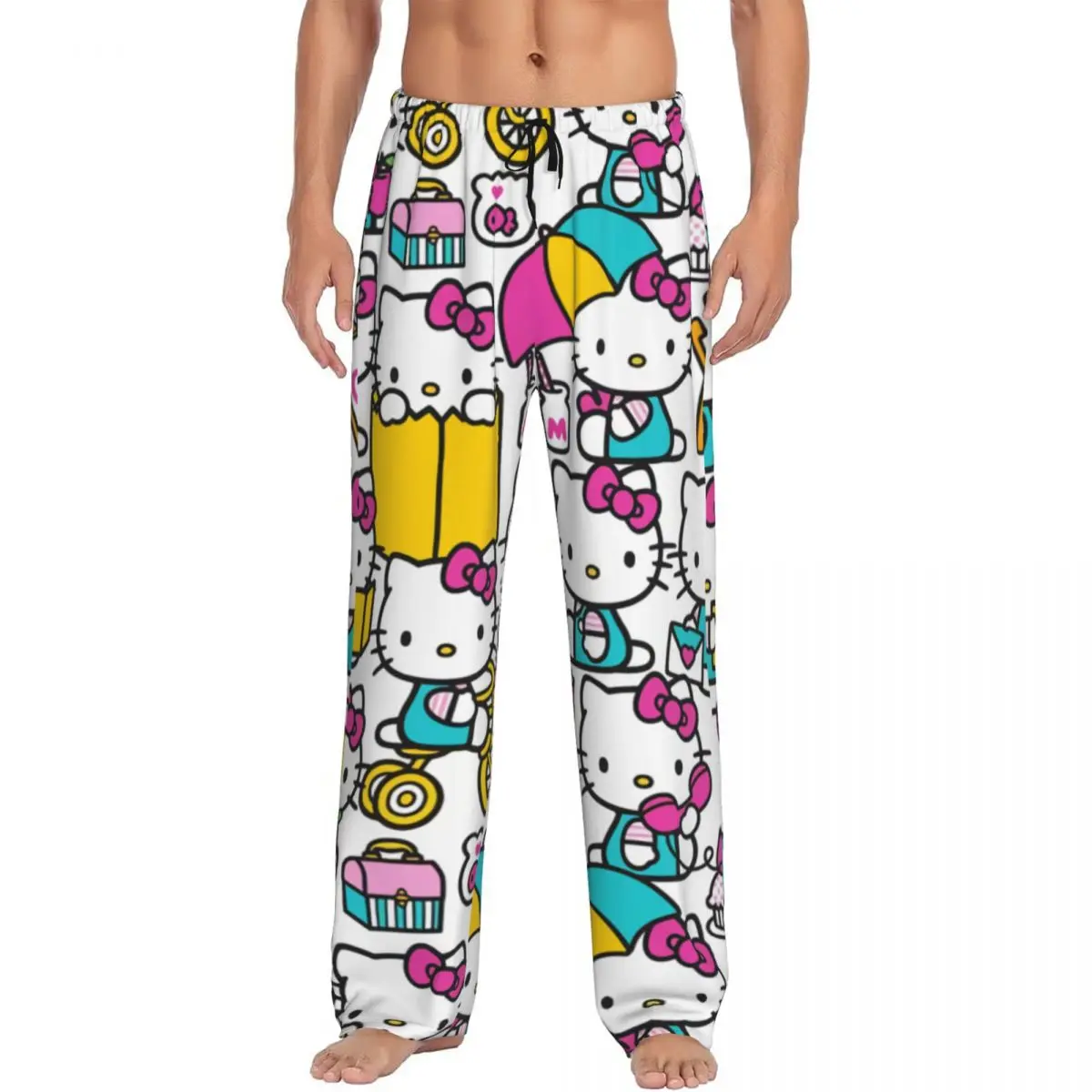 

Custom Hello Kitty Cartoon Anime Pajama Pants Men Lounge Sleep Stretch Sleepwear Bottoms with Pockets