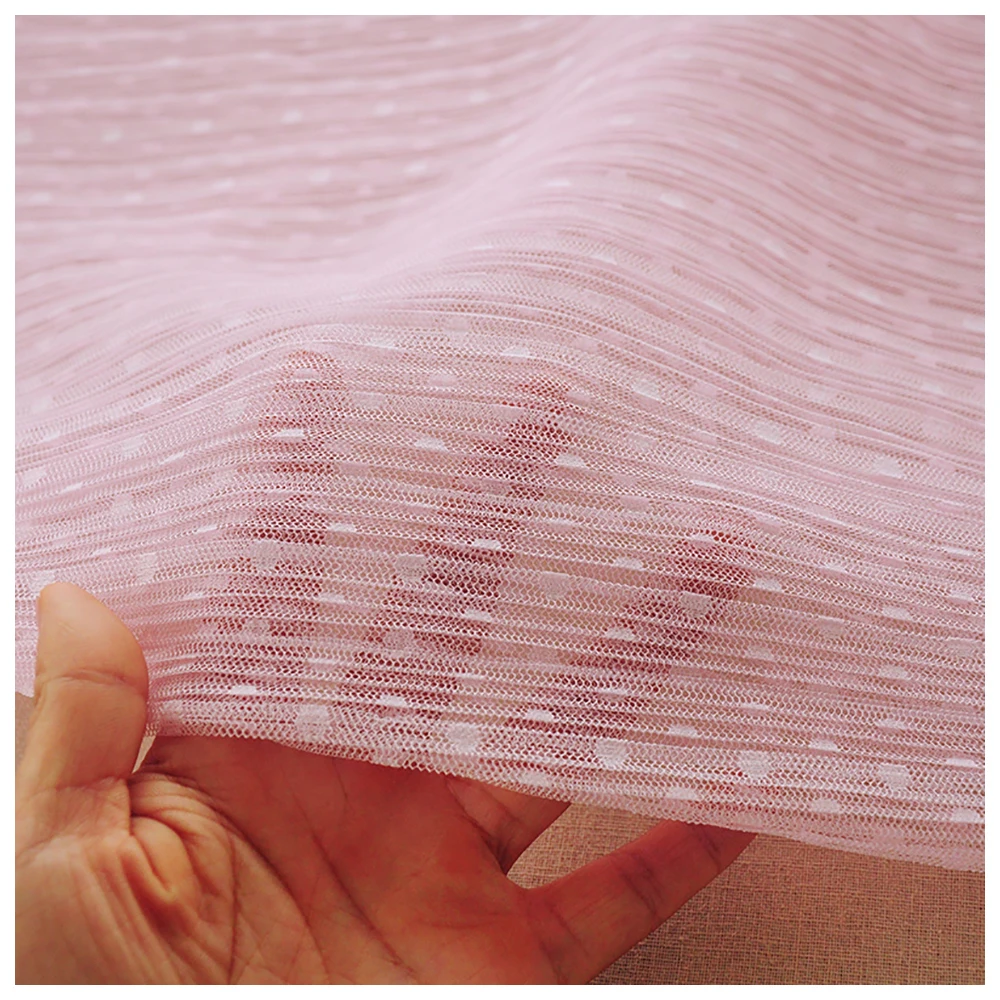 Fine Pleated Mesh Fabric 2 Meters Apricot Ruffled Polka Dot Wrinkled Tulle Fabric for Dress Craft Sewing Materials M37F6