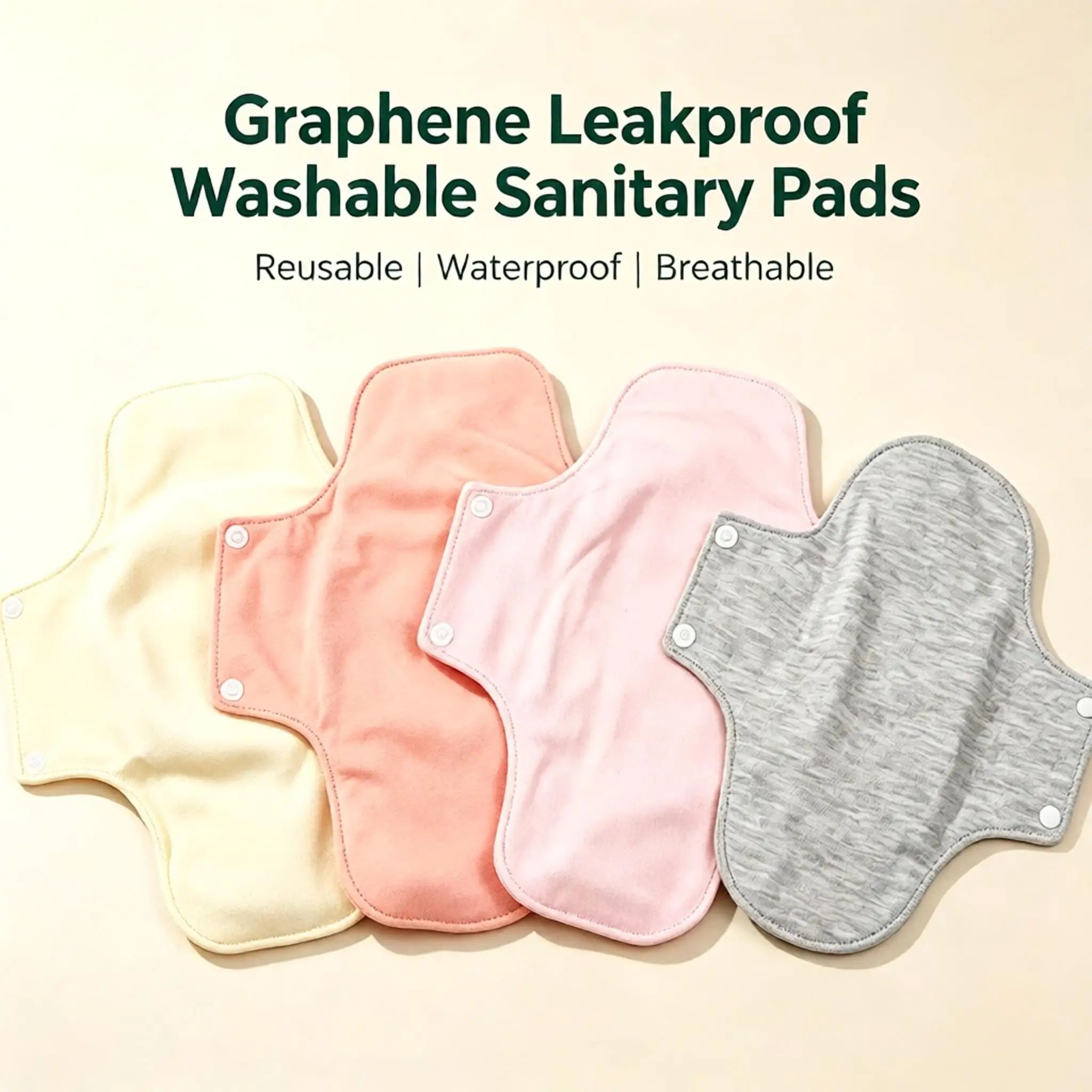 Graphene Washable Reusable Sanitary Pads 5Pcs Solid Color Menstrual Pads Leakproof Waterproof Breathable Postpartum Cloth Pads