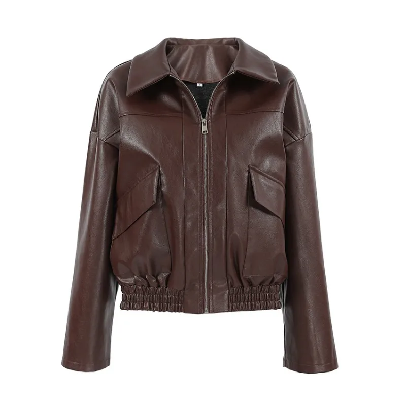 

2025 New Spring Outfit: Pilot Jacket with Vintage Coin Pattern Leather Coat
