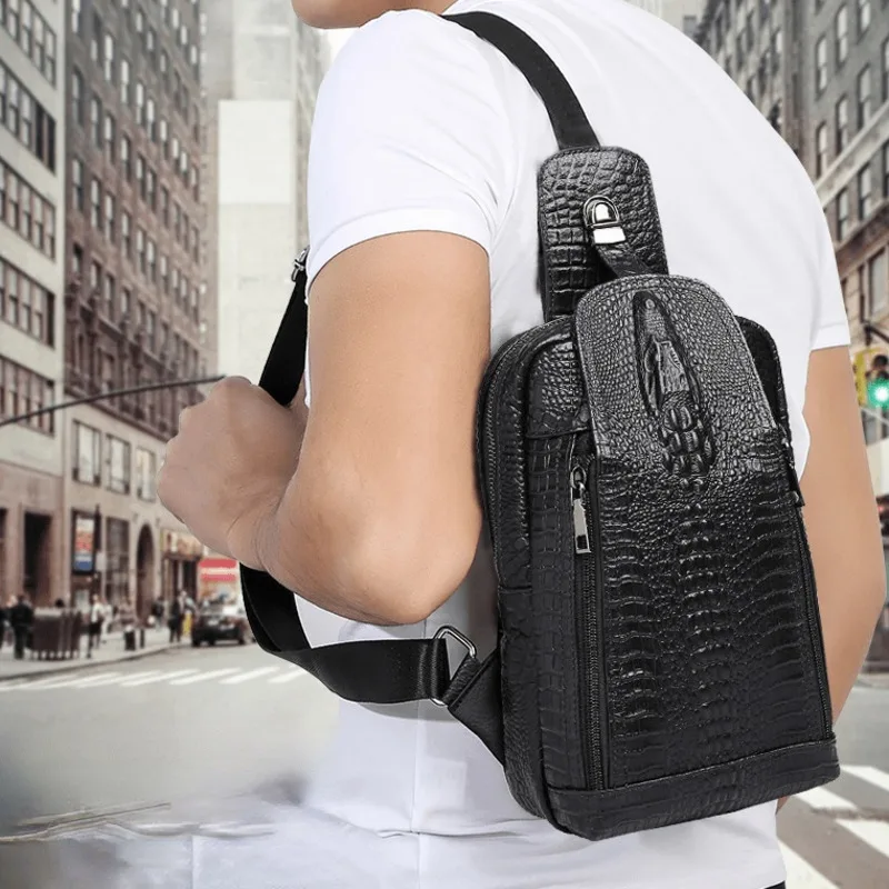 Business Mannen Borst Zak Nieuwe Lederen Casual Enkele Schouder Crossbody Tas High-End Fashion Outdoor Sport Messenger tas