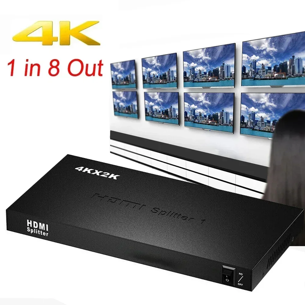 4K HDMI 1X8 Splitter 1 In 8 Out HDMI Splitter Audio Video Converter for DVD PS3 Xbox PS4 Laptop PC To TV Monitor Multi Display