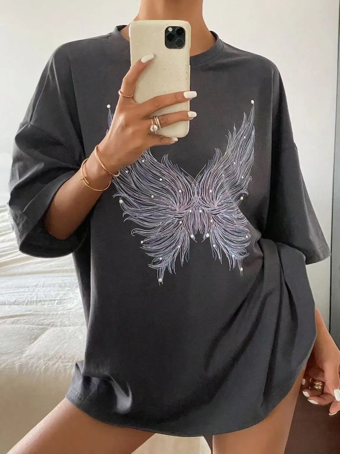 

Summer New Cotton Short-sleeved Tees Ins Printed Design Loose Retro T-shirt Women's Tops