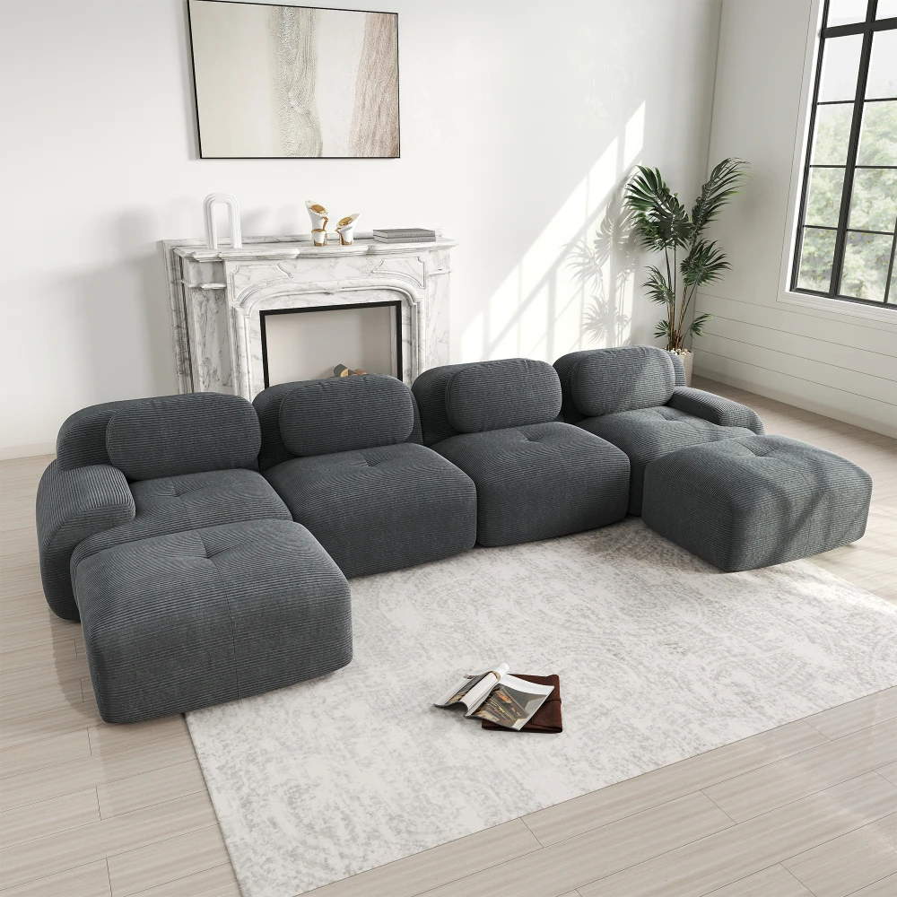 Sofá Modular em Formato de U, Sem Estrutura, Montagem sem Ferramentas, Combinação Livre, Tecido Respirável, Espuma de Alta Resiliência 32D,