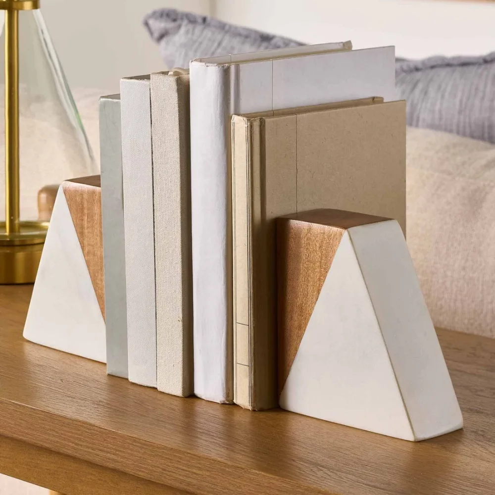 

Wood and Marble Bookends, 1.77" x 4.56"