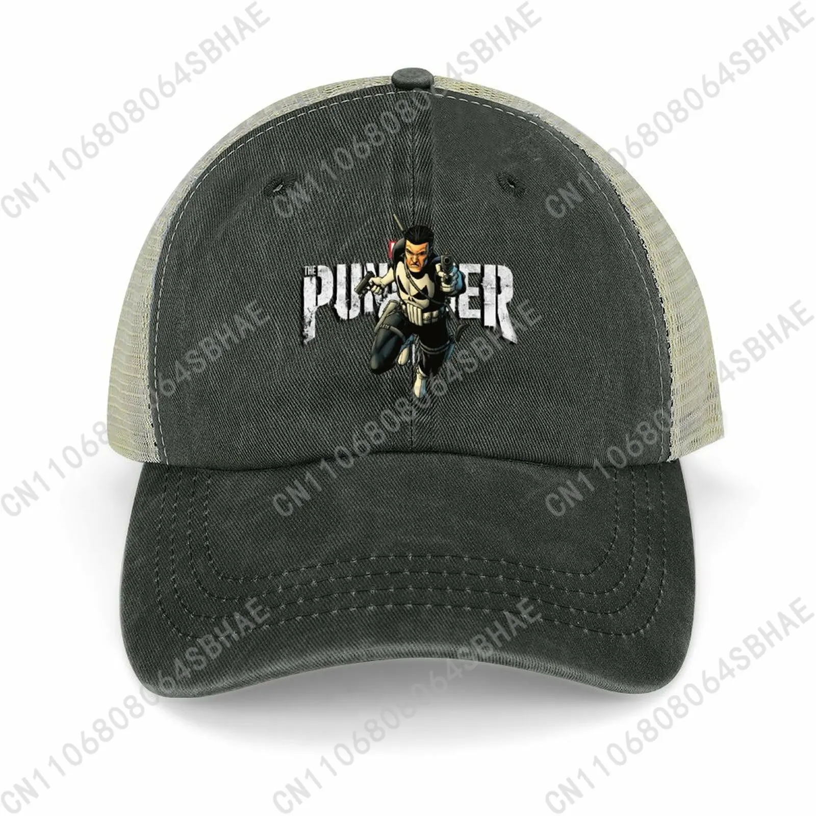 

Marvel The Punisher Mesh Cowboy Hat Hollow Ventilated Summer Cap Men Women Outdoor Sun Hat Adjustable Strap Custom Cosplay