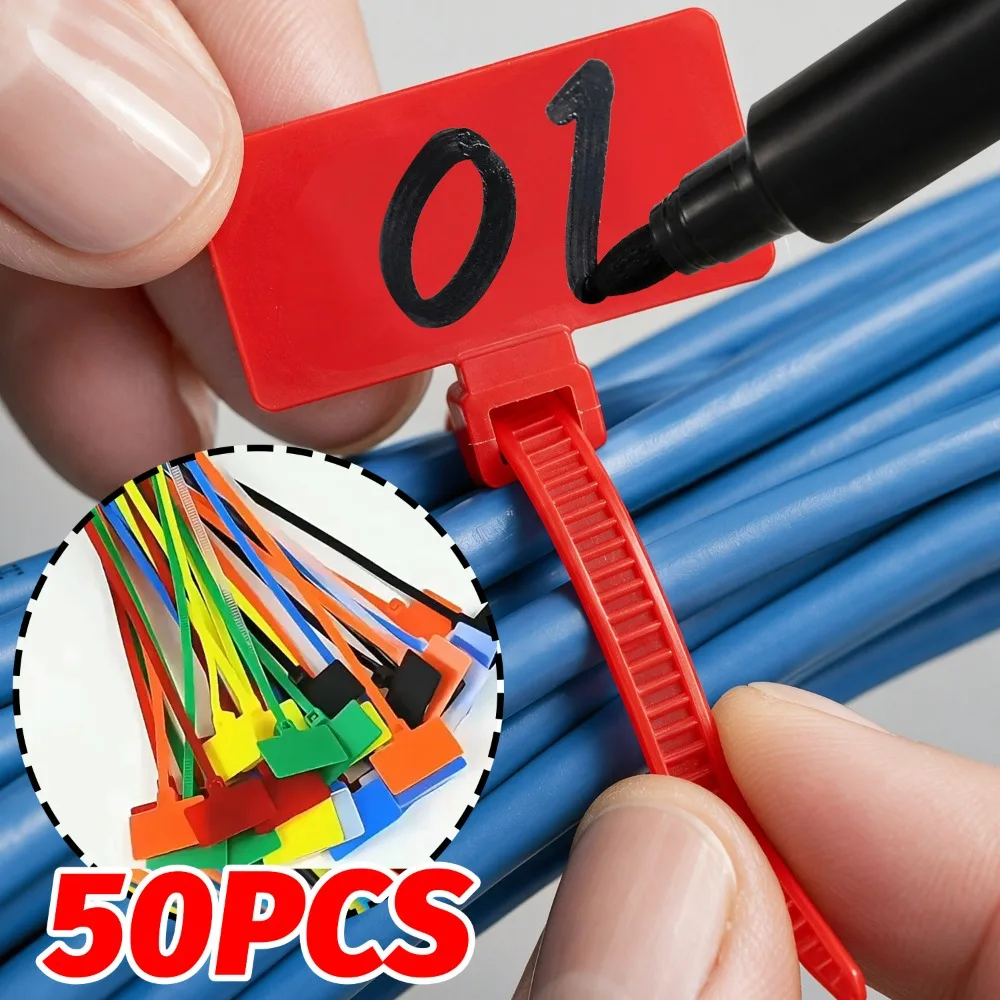 Nylon Cables Ties with Wordable Labels 16cm Self Locking Car Wire Harness Management Zip Ties Color Classification Management