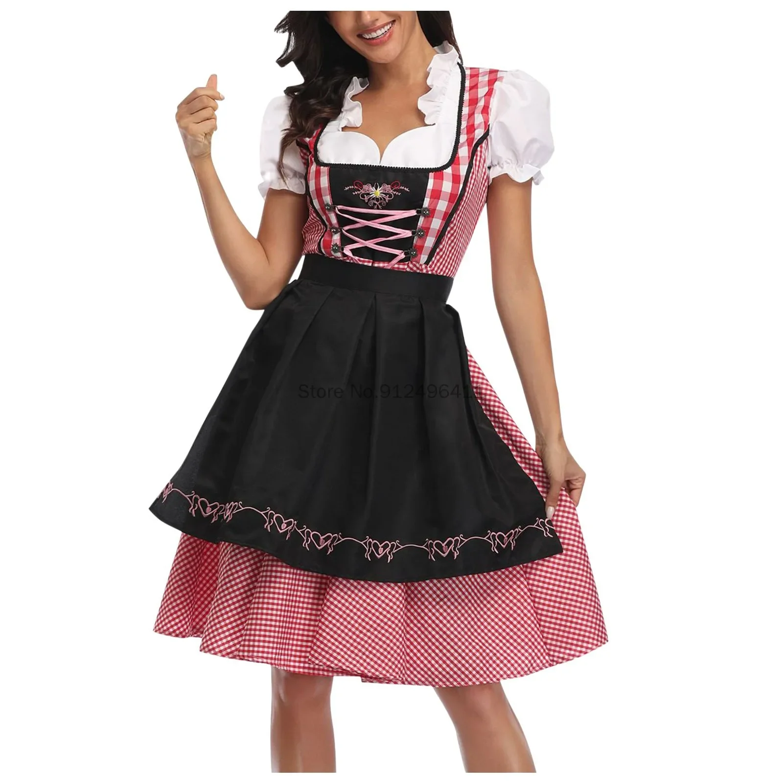 Fantasia de cerveja medieval xadrez para mulheres, vestido extravagante, festa de Halloween, Oktoberfest, plus size, S-2XL