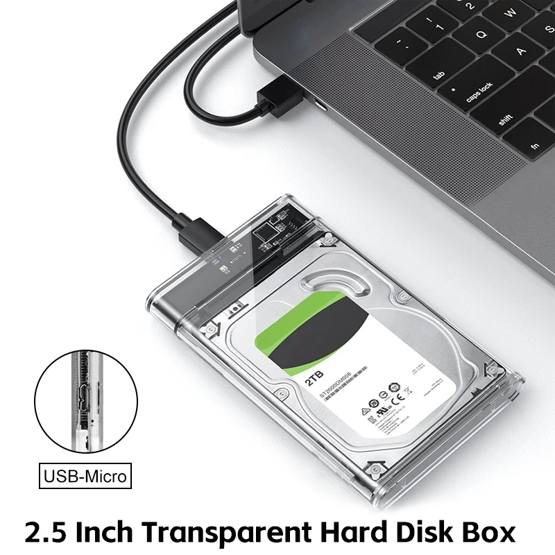 MicroB-caja de almacenamiento externo transparente para ordenador, carcasa de disco duro SATA 5gbps HDD SSD, compatible con UASP para PC y portátil, USB3.0, 2,5 pulgadas