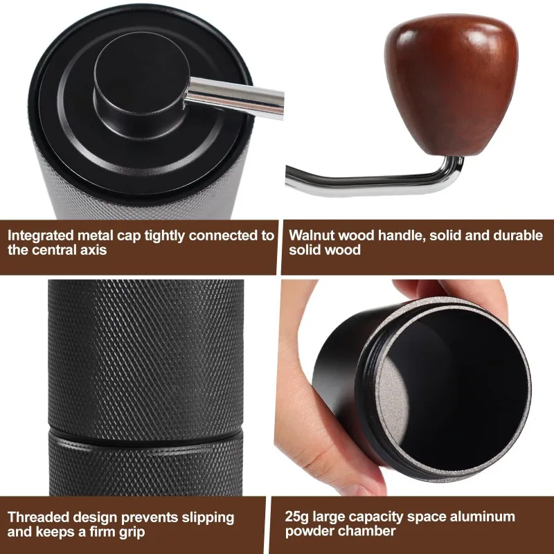 

Ручная кофемолка с ЧПУ, ручная кофемолка, полностью алюминиевый корпус, шлифовальный сердечник из нержавеющей стали 420, конический режущий диск